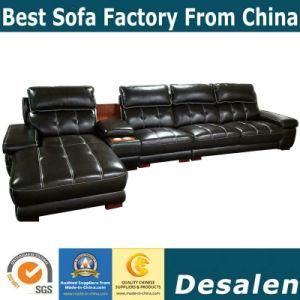 Black Color Home Furniture Genuine Sectional Leather Sofa (A848-2)