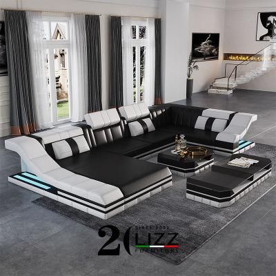 Modern Design Leather Couch Sectional Living Room Sofa Set Furniture with LED