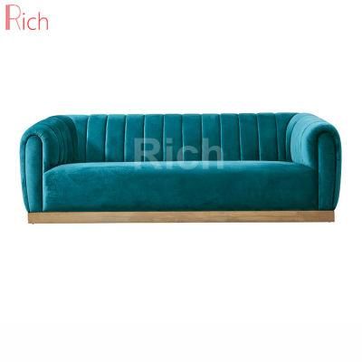 Modern Home Living Room Furniture Sky Blue Fabric Velvet I Shaped Leisure Couch Sofa Three Seat