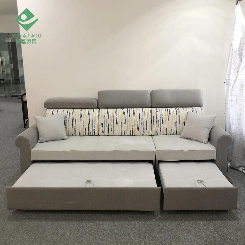 2.5 M Length Grey and Custom Pattern Backrest Linen L Shaped Sofa Cum Bed