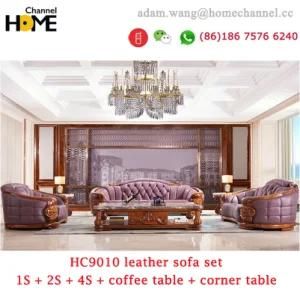 2018 New Solid Wood European Style Leather Sofa for Home Living Room (HC9010)
