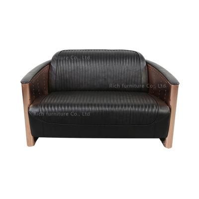 Copper Aluminum Sheet Genuine Leather Home Couch Living Room Furniture Aviator Industrial Loveseat Sofa