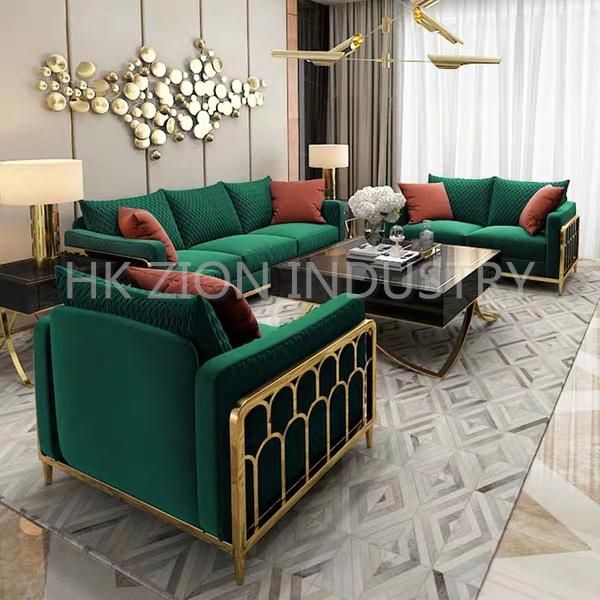 Light Luxury Fabric Sofa Small Family Living Room Furniture Complete Set Furniture Postmodern American Style Three-Person Stainless Steel Sofa
