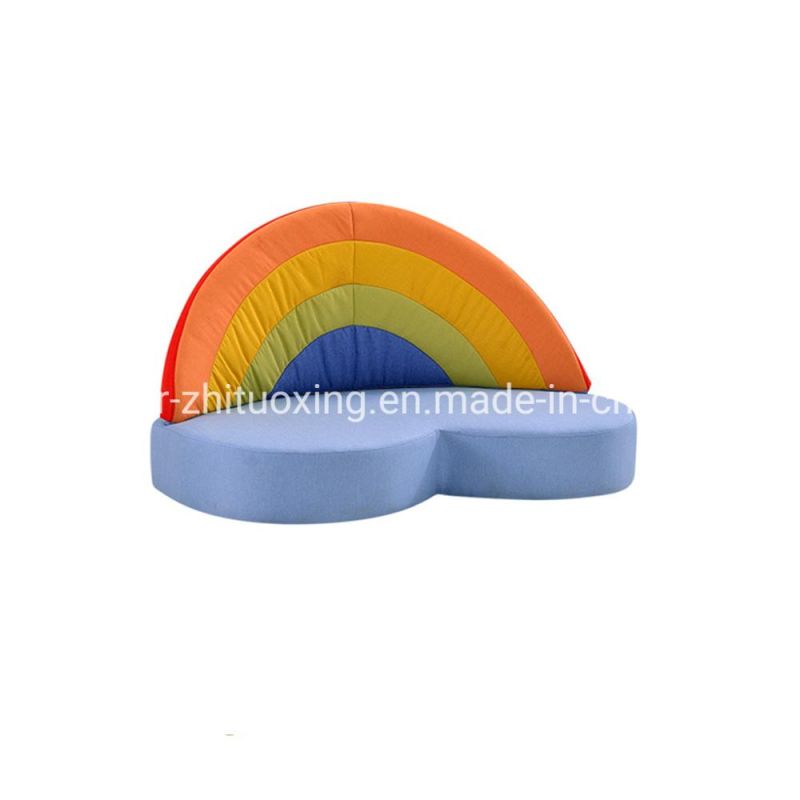 Wooden and Fabric Kids Nursery School Sofa, Modern Home and Living Room Sofa, Preschool and Kindergarten Day Care Center Sofa, Children Double Seat Sofa