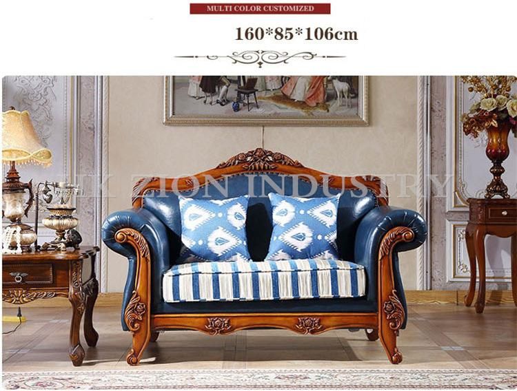Royal Luxury European Style Living Room Sofa Couches Living Room Furniture Sofa Set Blue Leather Homeliving Furniture Recliner Sofa
