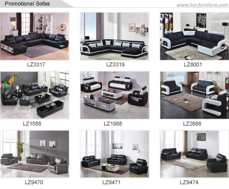 Royal Modern Style Home Hotel Furniture Italian Genuine Leather Sectional Sofa Set with LED