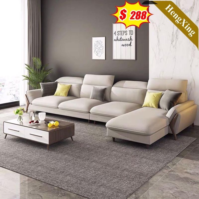 Cheap Customized Size Color Living Room Sofas White Fabric Velvet PU Leather Leisure L Shape Sofa