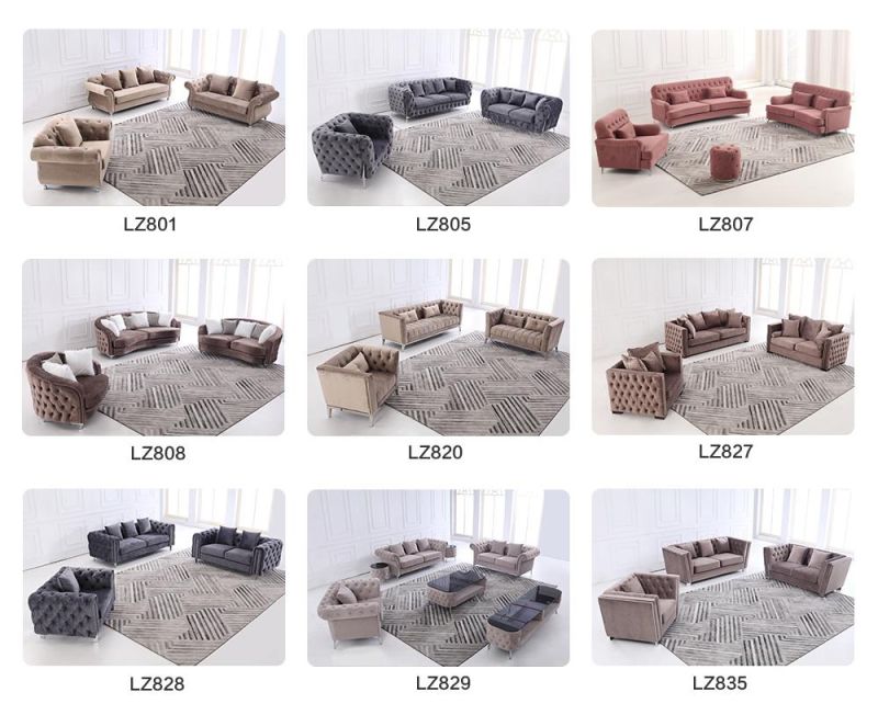 Italy European Design Living Room Furniture Sectional Chesterfield Fabric Sofa Set with Ottoman