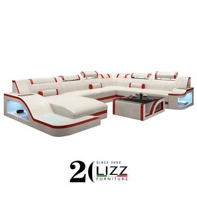High Quality Ultra-Modern Design Leisure Leather Sofa with LED Light