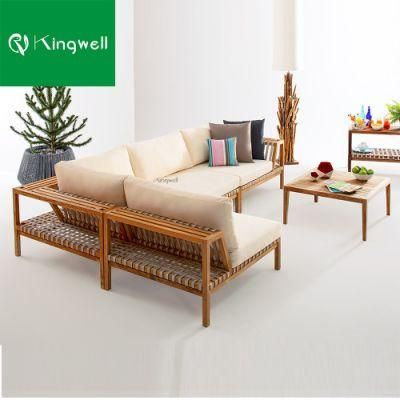 Best Quality Corner Teak Garden Furniture Solid Wooden Rope Sofa for Hotel