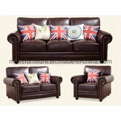 (MN-HSF13) English Style Home Living Room/Hotel Furniture Brown Leather 1+2+3 Sofa Set