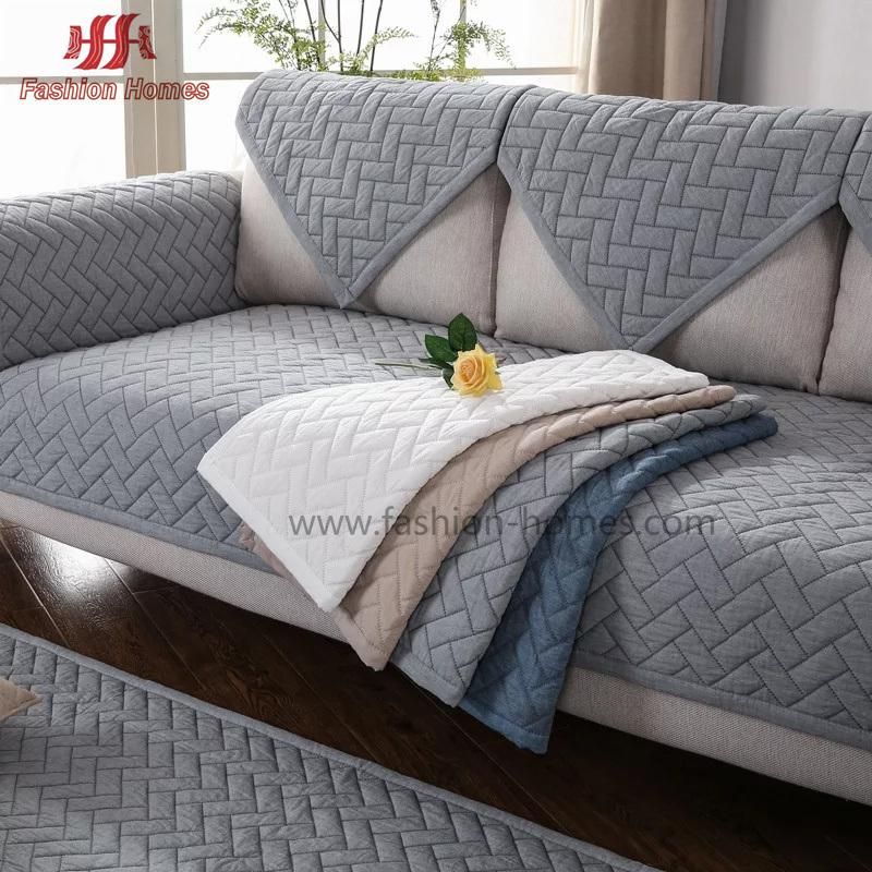 Geometric Pattern Solid Embroidered Quilting Sofa Cover