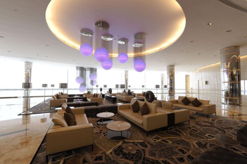 Hotel Lounge Lobby Simple Circular Conversation Sofa with Marble Side Table and Cream Single Sofa