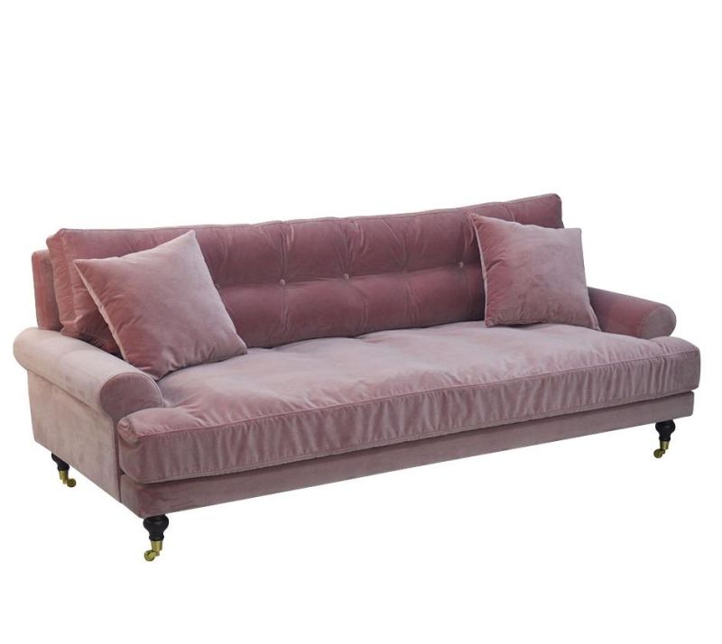 Vintage furniture Pink Velvet Woooden Chesterfield Upholstered Sofas
