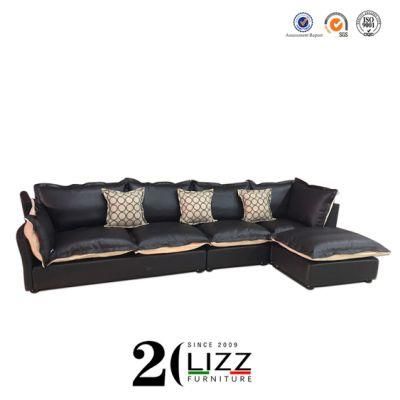 Leisure Style Wooden Frame Genuine Leather Sleeper Sofa with Feather Filling