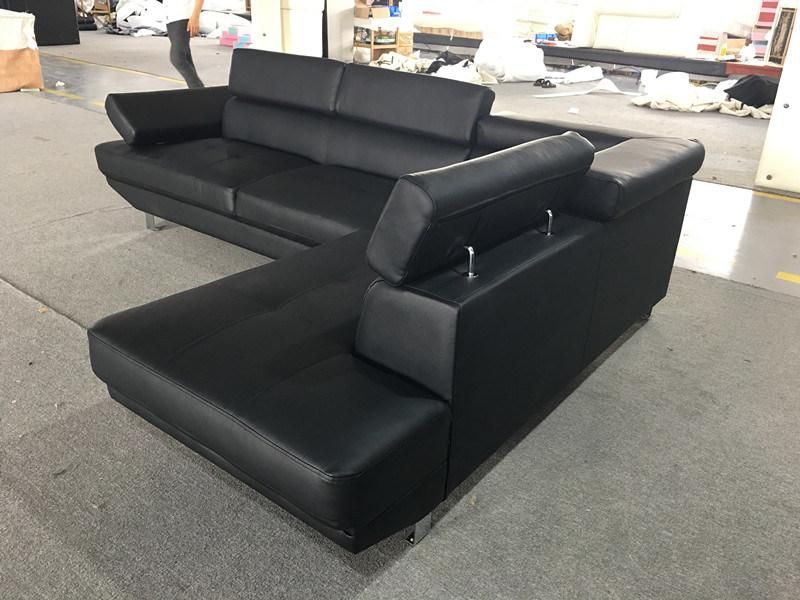 Modern PU Sectional Sofa with Ajustable Headrest and Arm for Living Room Furniture