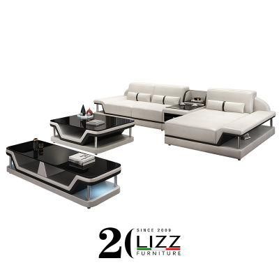 German Popular Modern Design Home Furniture Italian Leather Sectional LED Sofa