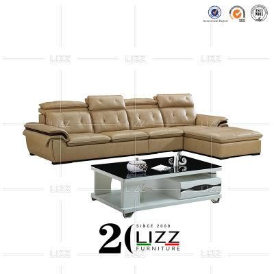 Luxury Modern Italian Top Grain Leather European Living Room L Shape Sofa Set with Coffee Table