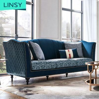 Linsy Factory Price Blue White 3 1 Seat American Style Classic Fabric Sofa S031