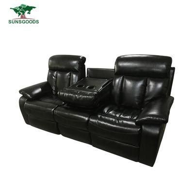 3 Seat Black Leather Sofa Living Room Furniture Sofa Design Manual Recliner Sofa