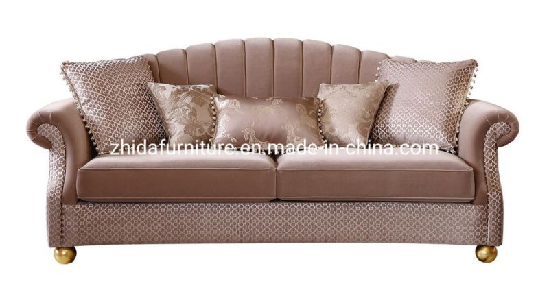 Zhida Antique Style Home Furniture American Design Fabric Velvet Living Room Furniture 1 2 3 Seater Luxury Sofa Couch Set