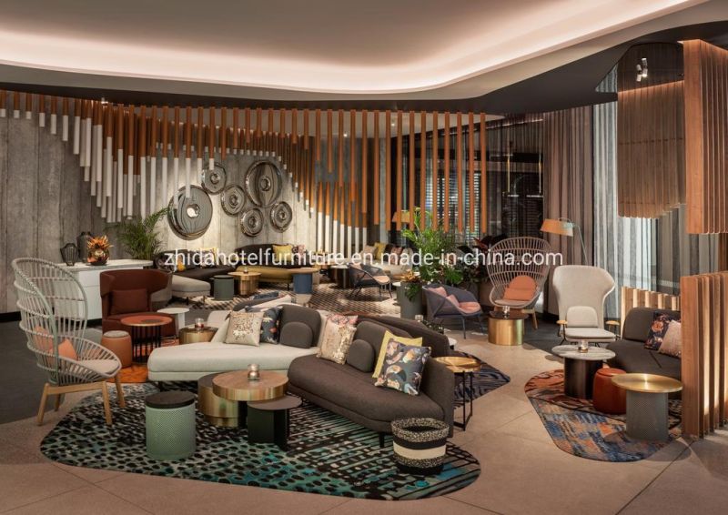 Star Hotel Lobby Living Room Home Furniture Vintage Genuine Leather Sofa