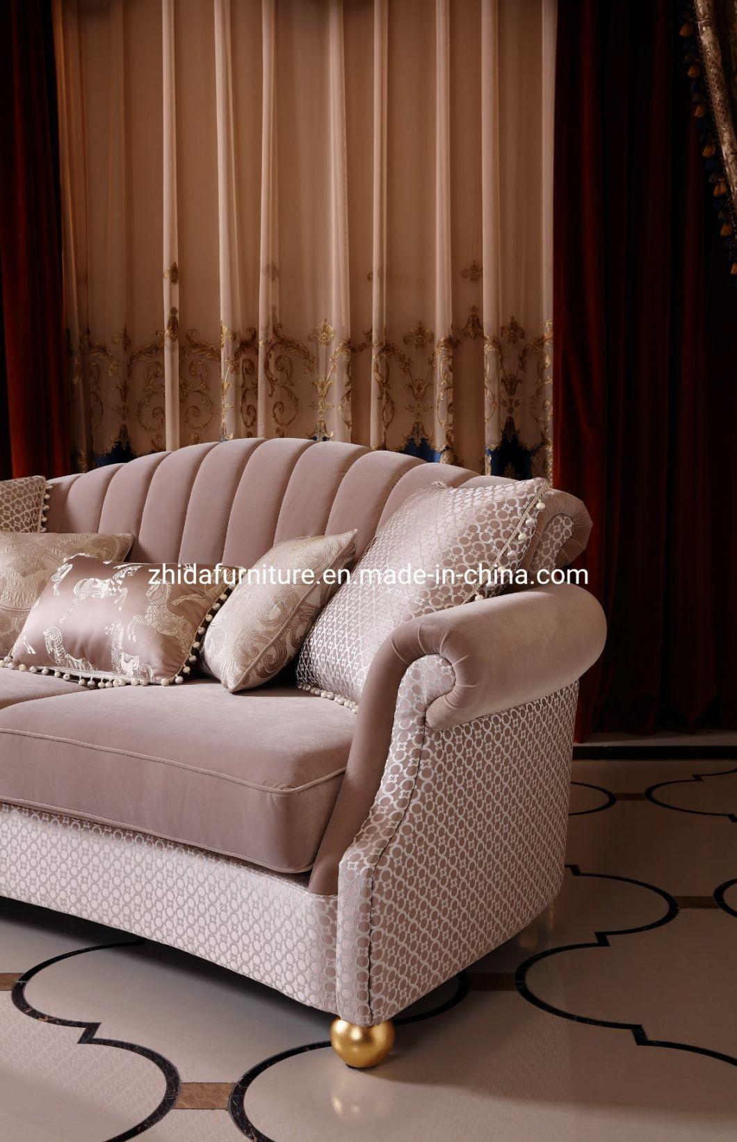 Zhida Antique Style Home Furniture American Design Fabric Velvet Living Room Furniture 1 2 3 Seater Luxury Sofa Couch Set