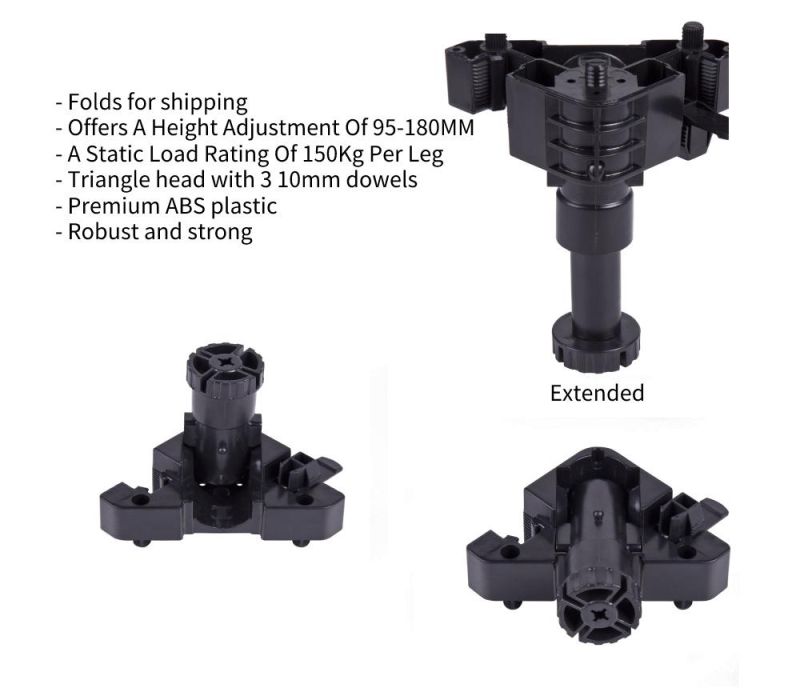 T268-1 Foldable Dowelled 90-180mm Adjustable Cabinet Legs for Kitchen Units