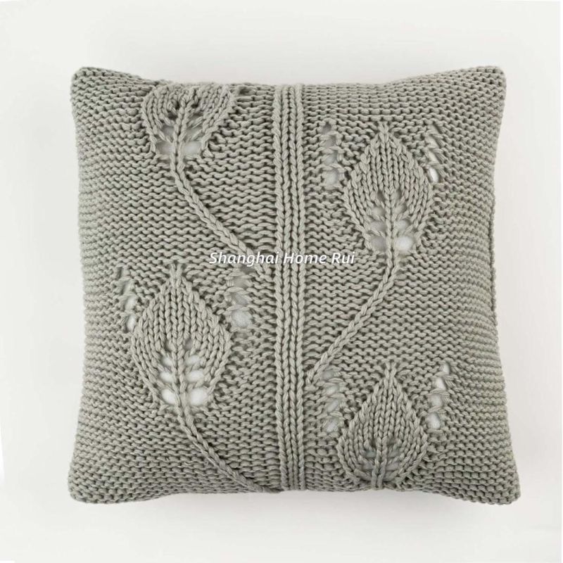 Home Textile Sofa Outdoor Deco Grey Floral Leaf Knitted Backrest Pillow Case Toss Cushion Cover
