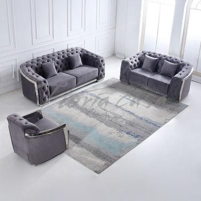Nordic European Style Designer Fabric Velvet Living Room Sofa Popular Grey Color Home Chesterfield Couch