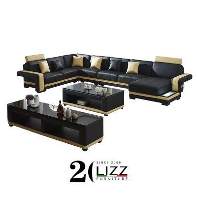 Quality Warranty European Home Furniture Living Room Leather Leisure LED Sectional Sofa