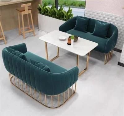 Modern Elegant Green Velvet Metal Cafe Indoor Double Restaurant Sofa Set Furniture
