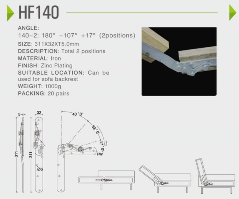 Luxury furniture fittings sofa bed hinge mechanism