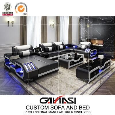 Chinese Home Classic Livingroom Furniture Leather Sofa Bed Design with Coffee Table