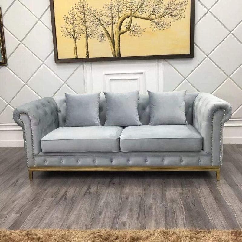 Luxury Chesterfield Chenille Diamond Tufted Living Room Sofa Velvet Upholstered Double Seat Buttoned Sofa