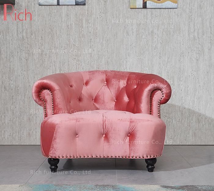 Modern Lobby Furniture Chesterfield Design One Seater Velvet Sofa