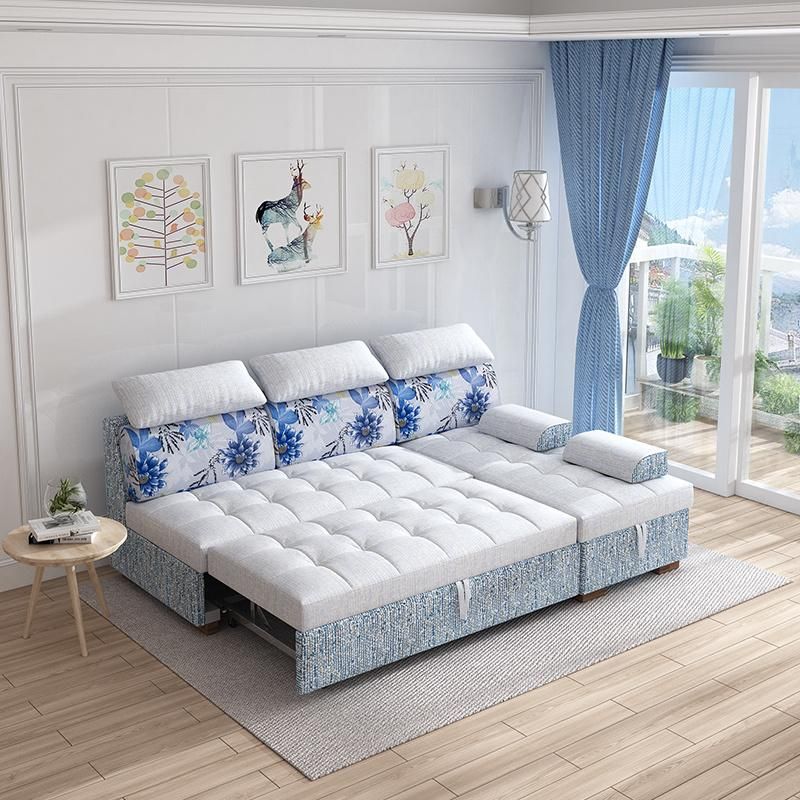 Mini Fabric Sectional Couch Living Room Coner L Shape Sofa Cum Bed with Storage