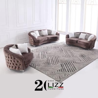 Italian Modern Design Fabric Living Room Sofa Set Sectional Velvet Home Furniture Set with Coffee Table