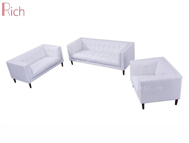 Modern European 3 Seater Sleeping Couch White Leather Living Room Wooden Sofa