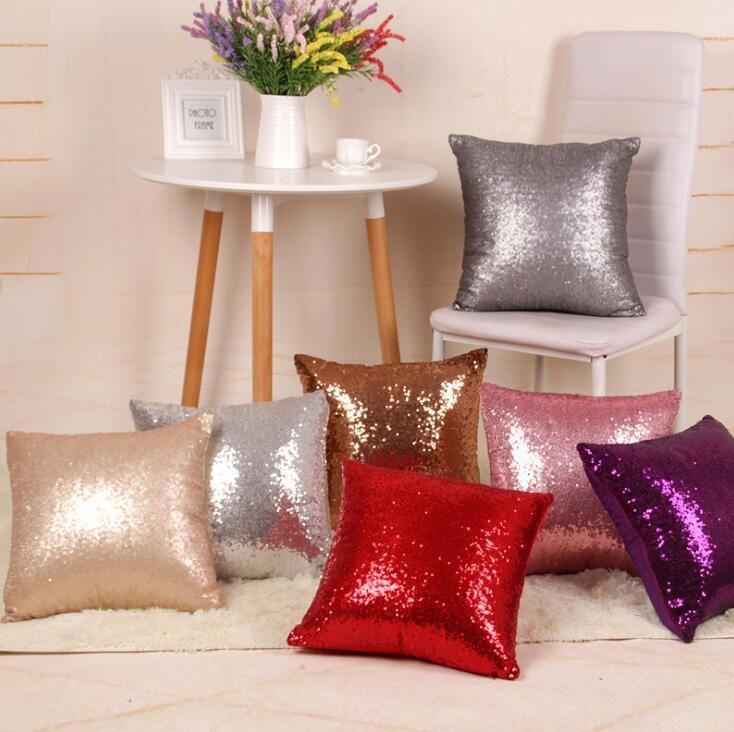 European Style Sequin Pillowcase Cushion Cover Solid Color for Party Decoration Gifts Sofa