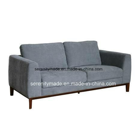 Western Style Grey 4 Seat Leather Living Room Sofa with Solid Wood Legs