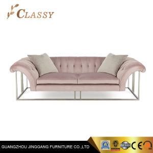 China High Quality Sofa Luxury Velvet Fabric Sofa with Silver Frame