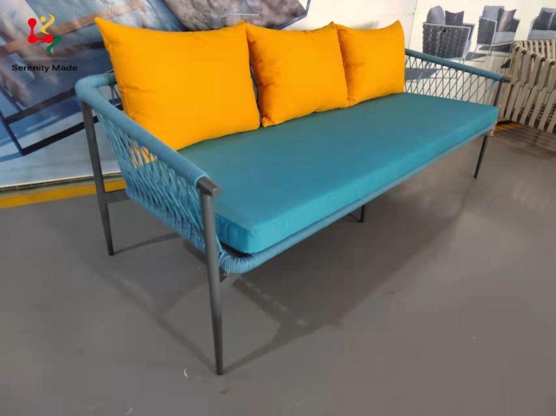 Outdoor Modern Commercial Furniture Metal Frame 3 Seater Garden Sofa with Cushions
