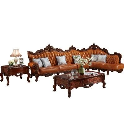 Leather Corner Sofa with Wood Sofas Frame for Home Furniture