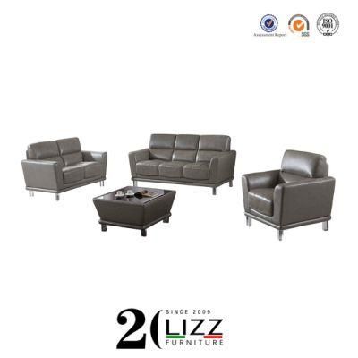 In Stock Manufacturer Home Furniture Lounge Metal Leg Pure Leather Sofa Set