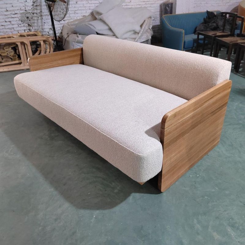 Modern Solid Oak Frame Sofa Bed for Hotel Room Resort Minimalist Living Room Couch