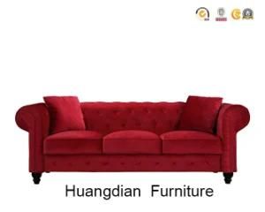 Luxury Hotel Lobby Living Red Velvet Tufted Three Seated Sofa