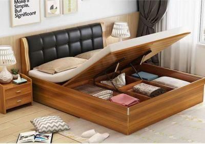 Hydraulic Lift up Oak Solid Wood Nordic Style Bedroom Double Bed Sets with Drawer Storage Box