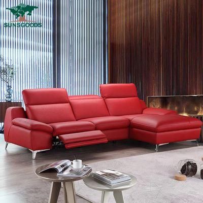 Manual Reclining Luxury Single Genuine Leather / Fabric Wood Frame Sofa Set