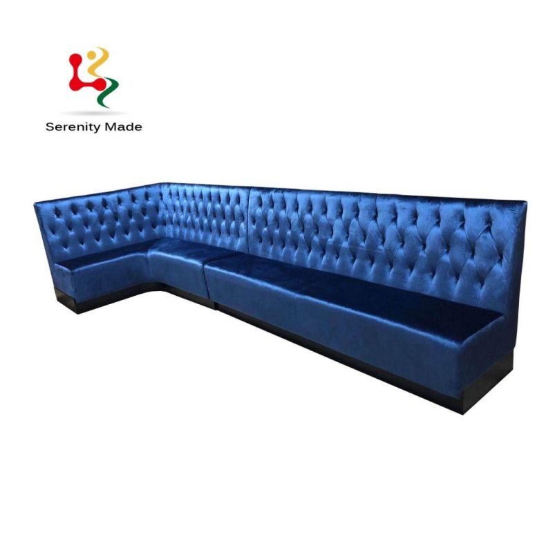 Commercial Bar Cafe and Restaurant Night Club Booth Seating Studded U/L Shape Velvet Upholstered Wood Base Sofa